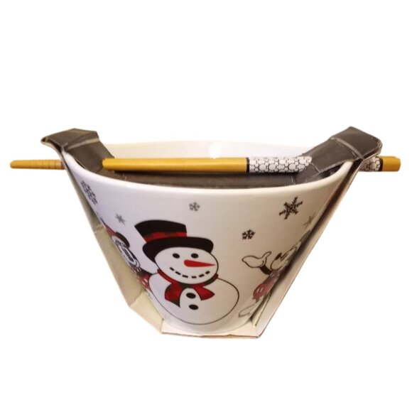Disney Mickey And Minnie Mouse Holiday Ramen Bowl With Chopsticks - Picture 3 of 7